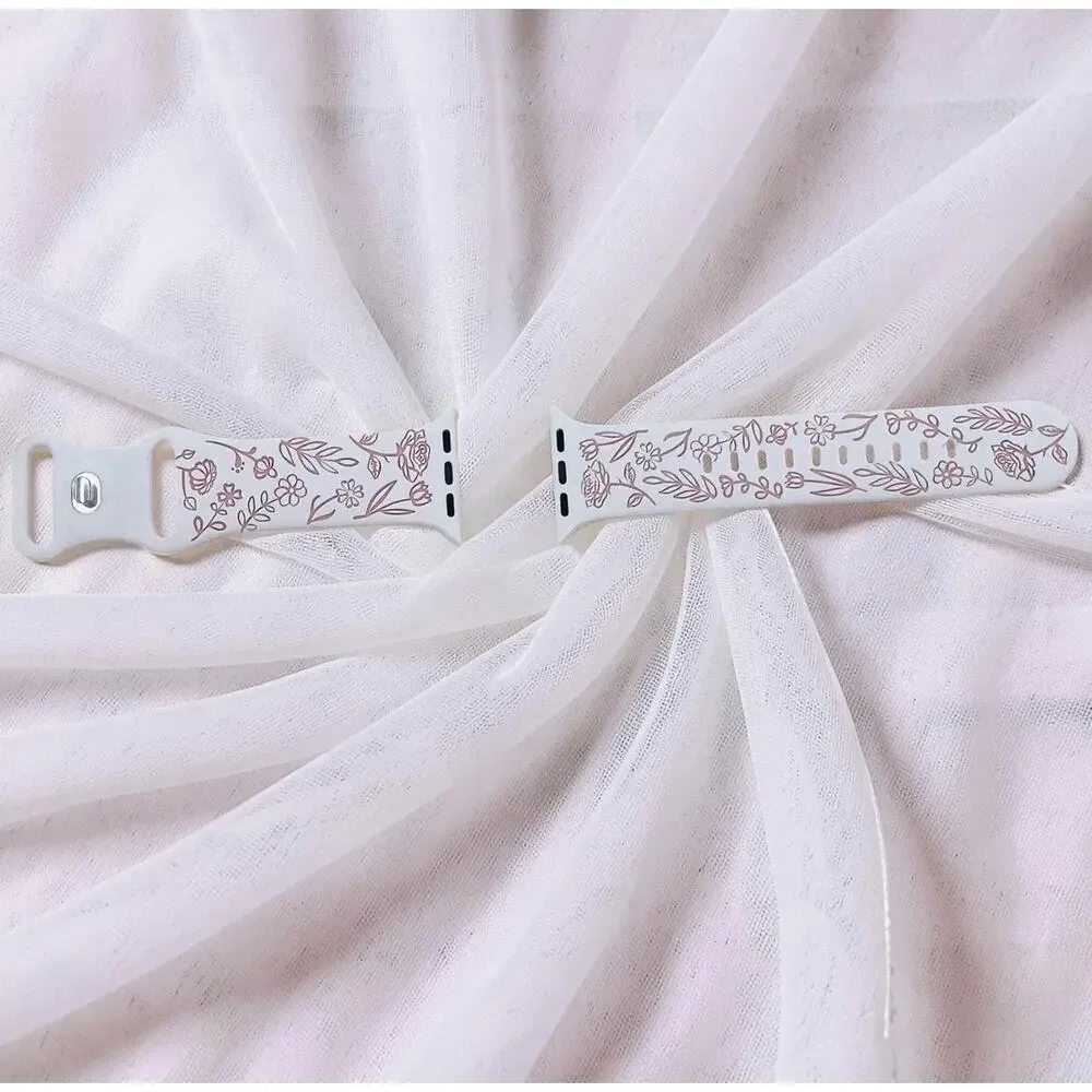 New Floral Design Apple Watch Bands 38mm 40mm 41mm in Pink White
